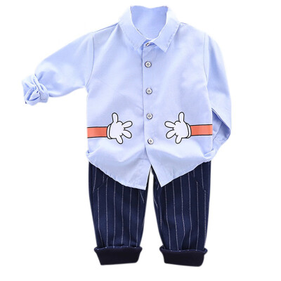 

Autumn Winter Children Baby Boys Clothes Set Casual Long Sleeve Cartoon Print Blouse TopsStripe Pants Trouser 2pcs Set