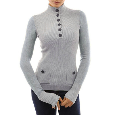 

Autumn Women\s Patchwork Button Down Knitted Thermal Full Sleeve Top Female Turn Down Collar Shit