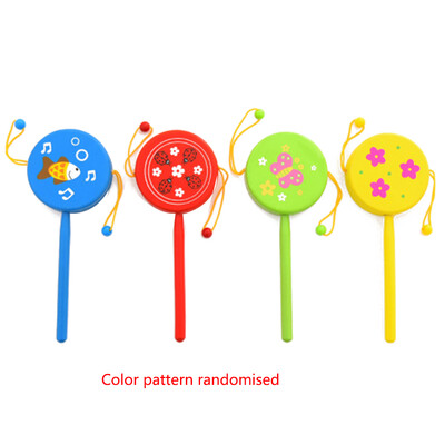 

Kids Musical Instruments Drum Wood Educational Toy Cartoon Drum Rattle Shaker Baby Toddler Musical Toys Random Color Pattern