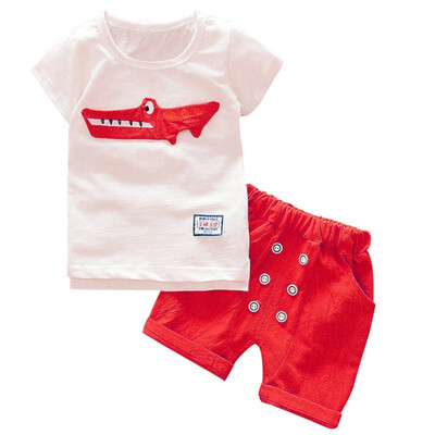 

Baby Boy Summer Clothings Sets Cartoon Animal Pattern Short Sleeve T-Shirt Tops Shorts Casual Outfits Clothes Suits