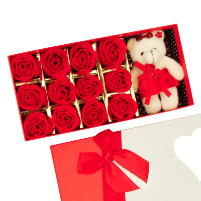 

Toponeto 12PCS Romantic Rose Soap Flower gift box with Plush Animal toys Bear Doll