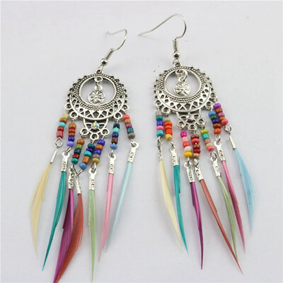 

guangxichuangshengxinfu 1 Pair Vintage Ethnic Feather Dangle Drop Earrings for Women Boho Jewelry Accessories