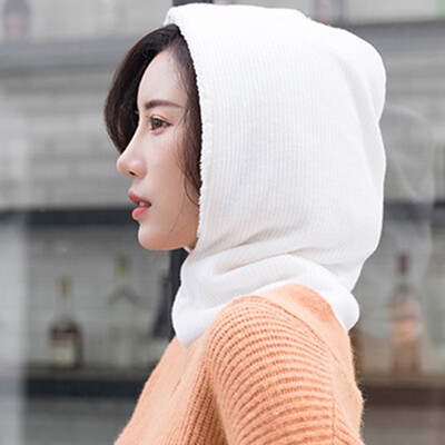 

Winter Outdoor Sports Men Women Hood Snood Fleece Lined Solid Color Unisex Dual-Use Mask Hooded Scarf Neck Warmer Cap