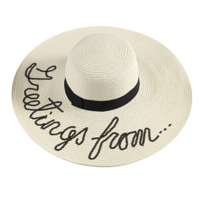 

1 Pc WomenS Summer Beach Wide Brim Sun Hat Embroidery Printing Pattern Sun Straw Hats Outdoor Travel Hats