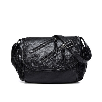 

Slant Dual Zip Flap Solid Color Faux Leather Women Square Crossbody Shoulder Bag