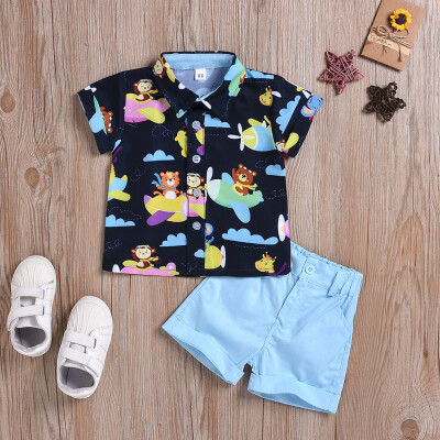 

Summer Children Baby Boys Casual Short Sleeve Cartoon Animal Print T-shirt TopsShorts Costume Set