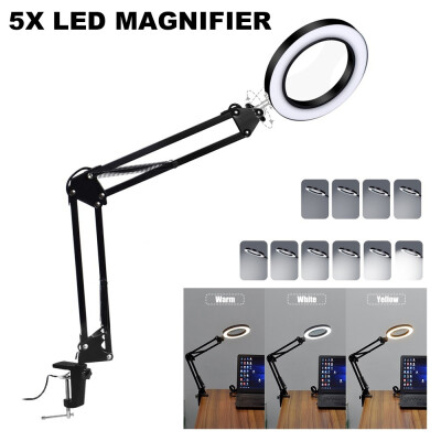 

5X Magnifier Lens with Adjustable Swivel Arm Clamp Desk Light Magnifying Glass Desk Lamp with Clamp