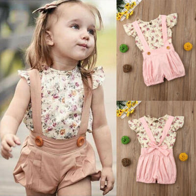 

Cute 2PCS Toddler Kids Baby Girl Summer Clothes Floral TopsBelt Shorts Outfits
