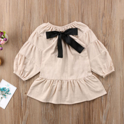 

Spring Autumn Casual Fashion Baby Girl Long Lantern Sleeve Solid Color Princess Dress Kids Clothing Baby Girl Princess Dress