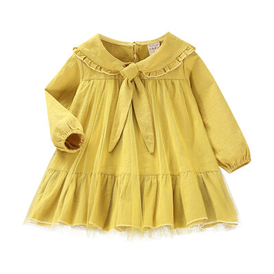 

Autumn Casual Baby Girls Dresses Long Sleeve Striped Print Dress With Ruffle Kids Princess Pageant Dresses