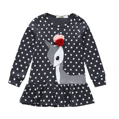 

Spring Girls Dress Dot Cartoon Long Sleeve Kids Dress For Girls Outdoor Sports Causal Baby Girls Dress Children Clothing