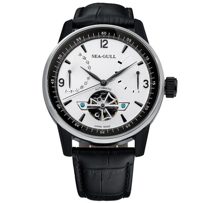

Seagull watch giant master series automatic mechanical mens watch hollow calendar potential energy belt flywheel watch 219327 white plate black circle black belt