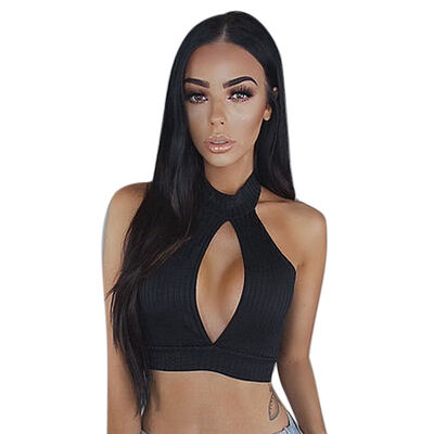 

Women Summer Sexy Turtleneck Sweet Sleeveless Slim Tank Top Solid Color Hollow Knit Short Vest