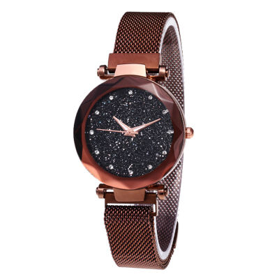 

Fashion Women Watches Mesh Ladies Clock Magnet Buckle Starry Diamond Geometric Surface Casual Women Quartz Wristwatch