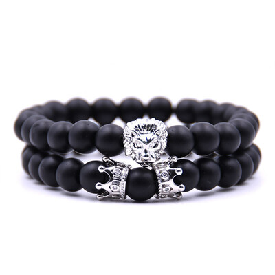 

8 mm Micro Inlay Zircon Scrubbing Black 2-Piece Set Combination Bracelet Unisex Pair Jewellery