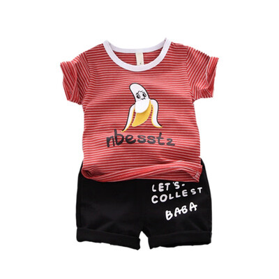 

Cotton O-Neck Letter And Banana 1-4T Summer Casual Baby Boy Cartoon T-Shirt And Short Pant Kit Kids Toddler Two-piece Outfit Set