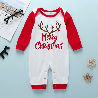 

Newborn Baby Girls Boys Rompers Infant Long Sleeve Merry Christmas Letters Print Overalls Kids Casual Playsuits Jumpsuit Clothes