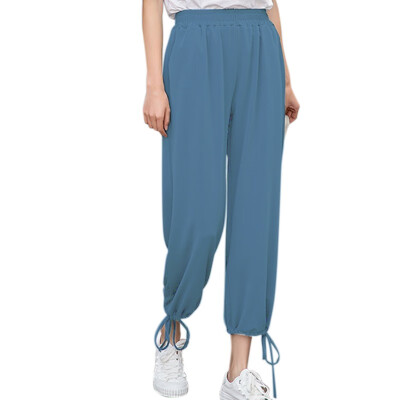 

Summer Women Comfy Harem Wide Leg Pants Drawstring Solid Color High Waist Lady Girl Casual Straight Trousers