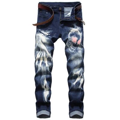 

Gobestart Mens Fashion Personality 3D Printed Jeans Leisure Simple Large-Size Jeans