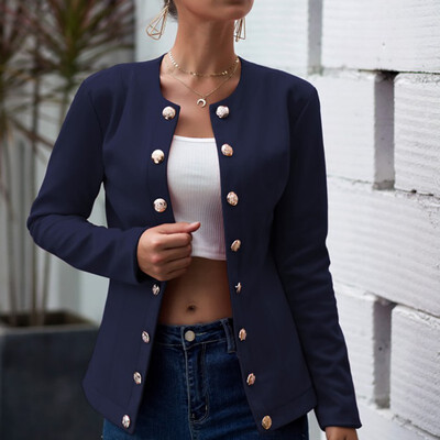 

Europe And America Long-sleeved Single-breasted Small Suit Jacket Long-sleeved Slim Blazers Office Lady Outwear Red Blue Black