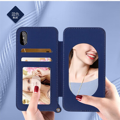 

Lady Makeup Mirror Card Holder Slot Hard Back Cover Phone Cases For iphone X 6s 7 8Plus Business Wallet TPU Denim Phone Cases