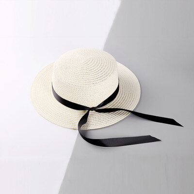 

Parent-child straw hat knotted ribbon Korean version of outdoor sunscreen sunshade hat Beach Hat