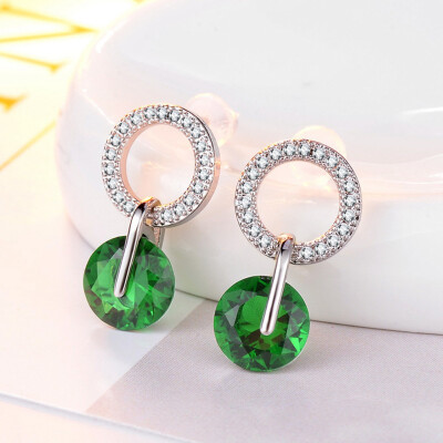 

Compact Temperament Super-flash Zircon Round Drop Diamond Stud Earrings