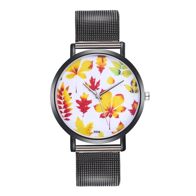 

〖Follure〗Woman Fashion Plant Pattern Alloy Steel Strap Analog Quartz Round Watch