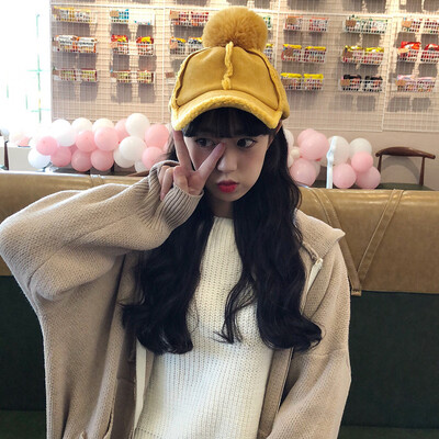 

Hat ladies fallwinter Korean version of Joker suede baseball cap students outdoor warm fur ball cap boys tide