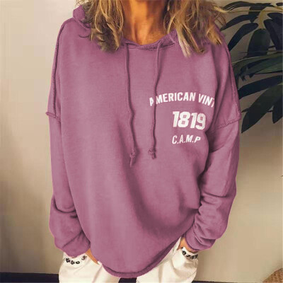 

2019 New Autumn Women Ladies Fashion Casual Letter Print Hoodie Long Sleeve Hooded Sweatshirt Pullover Plus Size