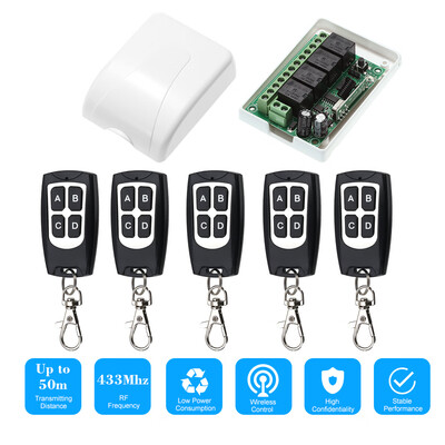 

433Mhz DC 12V 4CH Universal 10A Relay Wireless Remote Control Switch Receiver Module&5PCS 4 Key RF 433 Mhz Transmitter Remote