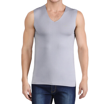

Toponeto Mens Summer Ice Silk Traceless Thin Breathable Pure Color V-neck Sleeveless Top