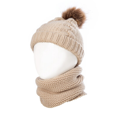 

Baby Hat Scarf Set Solid Color Wool Knitted Super Warm Winter Beanies With Plush Balls 0-3T