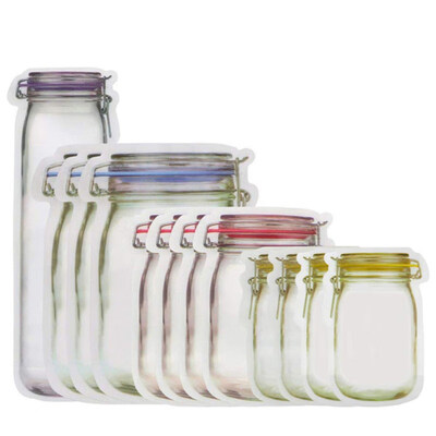 

1012Pcs Jar Shape Zipper Bag Reusable Snack Saver Food Sandwich Storage Pouch