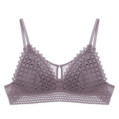 

Fashion Sexy Hollow Breathable Thin Cup Without Steel Ring Gathered Lace French Bra