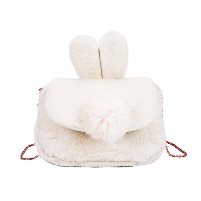 

Cute Women Solid Color Plush Ball Rabbit Shoulder Bag Chain Crossbody Coin Pouch