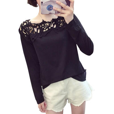 

Slim Fit Chic Women T-Shirt Long Sleeve Lace Solid Autumn Sexy Fashion Tops