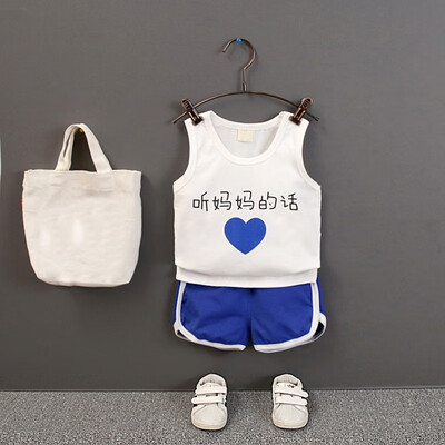 

2PcsSet Baby Boys Summer Casual Sleeveless Heart Words Print Vest TopsShorts Suits Costume Set