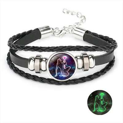 

Constellation Luminous Bracelet Leather Woven Bracelet Punk Zodiac Bracelet Jewelry For Men Women