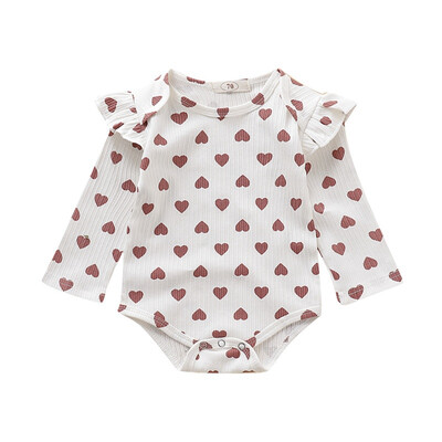 

Infant Baby Clothes Autumn Long Flare Sleeve Clothes Lovely Heart Print Bodysuit for Baby Girl Clothes Autumn