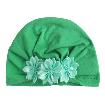 

2019 Hot Sale Summer New Sweet Baby Girl Hat Comfortable Breathable Solid Color With Flower Candy Color Baby Turban Elastic Cap