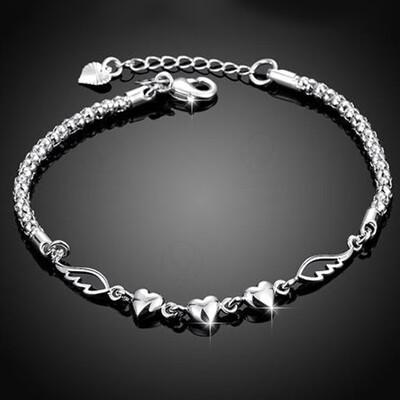 

1 Pc Women Silver Charm Love Heart Wings Bracelet Cuff Bangle Jewelry