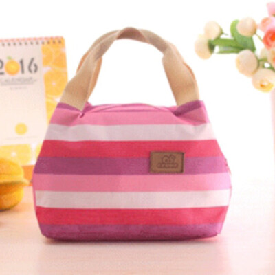 

Portable Insulated Cold Canvas Stripe Picnic Tote Carry Case Lunch Bag