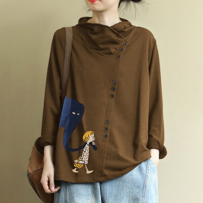 

Tailored Fashion Women Leisure Print Long Sleeve Button O-Neck Sweatshirt Tops