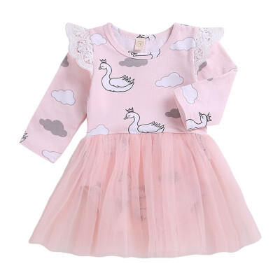 

Cute Newborn Infant Dress For Birthday Party Baby 2019 Sleeve Dress Dress Swan Tulle Girls Baby Girls Cartoon Long New