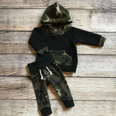 

Newborn Baby Girl Boy Camouflage Clothes Hooded Tops Casual Long Pants Outfits