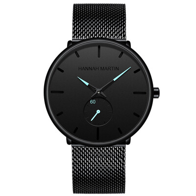 

〖Follure〗High Quality Simple Waterproof Black Stainless Steel Mesh Strap Quartz Watch