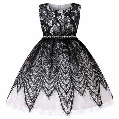 

Children Girl Princess Wedding Sleeveless Dress Cute 3-8T Lace Floral Party Flowers Dresses