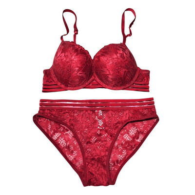 

Luxurious Noble Floral Embroidery Padded Adjusted-straps Sexy Women Lace Bra Set Lingerie Ultrathin Transparent Briefs Set