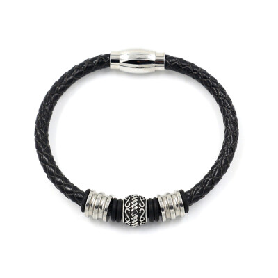 

Stainless Steel Beads Braided Leather Bracelet Wrist Cuff Bracelet Bangle for Men Women